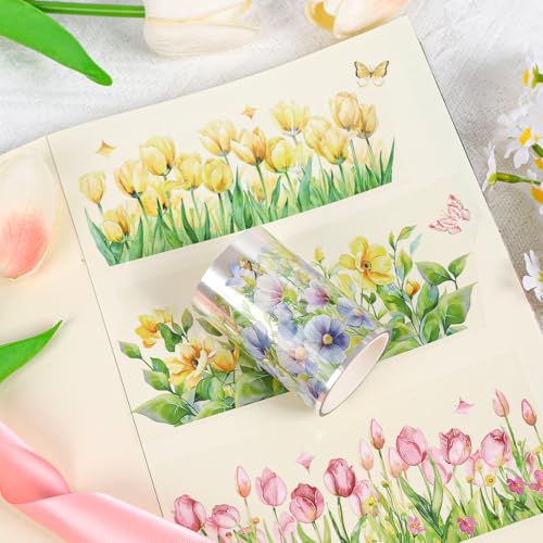 Sitsink PET Tape for Journal Scrapbooking - Yellow Floral PET Tape Stickers for Crafts Junk Journal Supplies Notebook Scrapbook DIY Decor - style: Green Bushes
