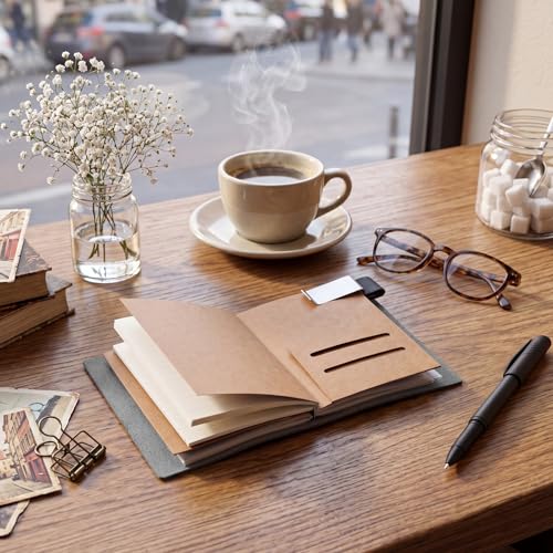 Thenshop Leather Travel Notebook 3 Inserts,Gray,Passport Size | Refillable Travel Journal with Pen Holder and Clip, Passport Notebook Accessories for Organizing Notes, Handmade Diary - color: Gray, size: Passport Size