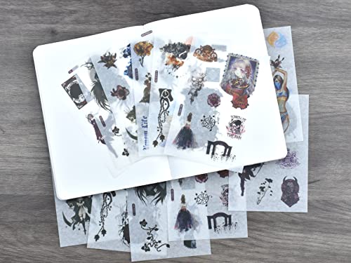 12 Sheets Gothic Style Washi Stickers Scrapbooking Supplies Journaling Vintage Scrapbook Sticker DIY Art Craft Retro Decals for Junk Journals Planner Diary Agenda Bike Skateboard Laptop Collage Albums - color: G