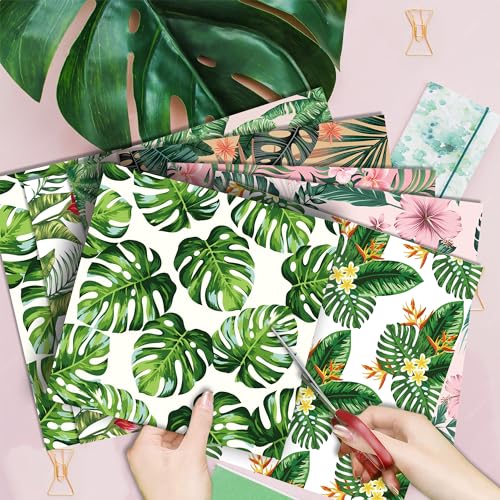 24 Sheets Hawaiian Palm Leaf Scrapbook Paper Pad 12" x 12" Hawaiian Palm Leaf Pattern Paper Summer Scrapbook Paper Double-Sided Tropical Palm Leaves Patterned Craft Paper Tropical Scrapbook Paper