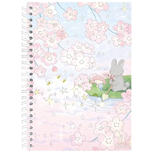 Pink Reusable Sticker Book Sticker Collecting Album 40 Sheets Release Paper Cherry Blossoms Rabbits Pattern 5.8 x 8.3 Inch A5 Size Cute Organizer Accessories with 1Pc Scraper and Tweezer - color: Sakura Rabbit