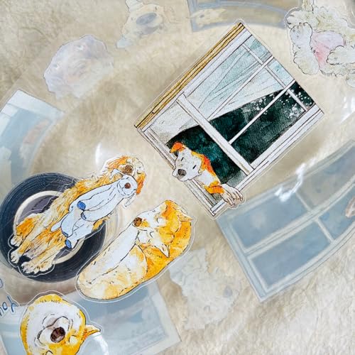 DingDing Vol.15-55 Here's a Dog, Clear PET Washi Tape, Kiss-Cut 2.36 in x 10.94 yd, Vintage Pet Tapes, Washi Stickers for Scrapbooking, Planner Stickers, Bullet Journal, Scrapbook Tape - style: Clear PET