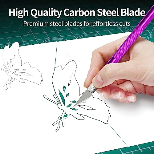 Precision Craft Knife Set - Sharp Razor Blades & Exacto Knife for Carving, Modeling, Scrapbooking, and Sculpting - Perfect for Woodworking, Stenciling, DIY Projects & Precision Cutting (Purple) - color: Purple