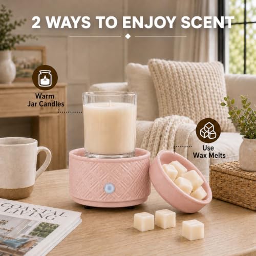 mocosa Ceramic Wax Melt Warmer for Scented Wax Melts 3-in-1 Electric | Fragrance Burner，for Home Office Bedroom，Birthday Gifts for Women，Mother's Day(Pink) - style: Pink checkered