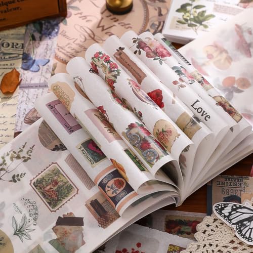 Flower Sticker Book for Scrapbooking, 500+ Floral Stickers for Junk Journal Supplies and 20 A5 Aesthetic Scrapbook Paper, Vintage Stickers for Journaling Ephemera Sticker Book for Adults DIY Crafts - color: Blooming as Flowers