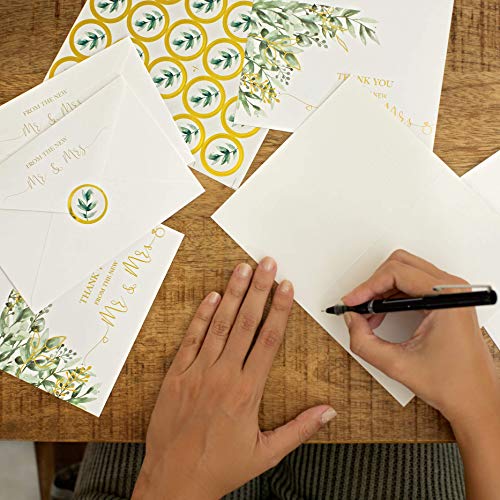 VNS Creations 100 Thick & Sturdy Blank Wedding Thank You Cards 4x6 Inches - color: Greenery & Gold, size: 100 Pack - 4" x 6" (Value Pack)