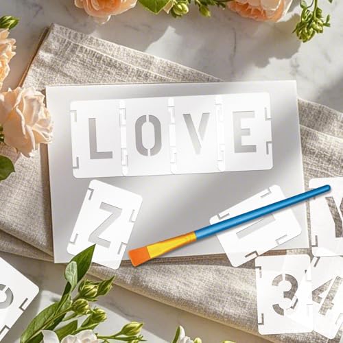 3 Inch Letter and Number Stencils Symbol Numbers Craft Stencils, 48 Pcs Reusable Alphabet Templates Interlocking Stencil Kit for Painting on Wood, Wall, Fabric, Rock, Sign, DIY Art Projects - style: 3 inch