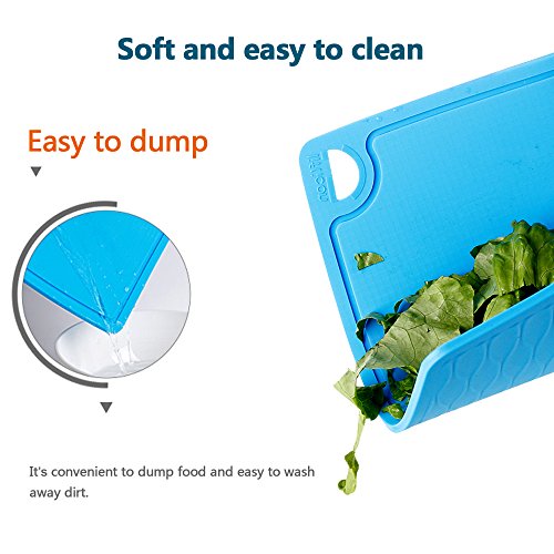 Liflicon Thick Cutting Boards for Kitchen Silicone Chopping Board Set of 2 Mid 12.6'' x 9.1”,Mini 9.1”x7.1” Non-slip Deep Drip Juice Groove Easy Grip Handle,Dishwasher Safe-Blue - color: Blue, size: 9.1"L x 7.1"W & 12.6"L x 9.1"W
