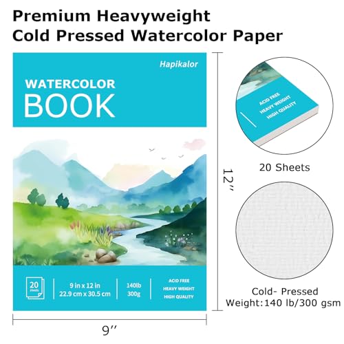 Hapikalor Watercolor Paper Pad, 9"x12" Water Color Paper, 140lb/300gsm Teal - color: Teal, size: 9" x 12" Pad