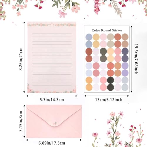 91 Pcs Stationery Paper Envelopes Set | Includes 60 Writing Stationery Paper & 30 Envelopes & 48 Stickers, Floral Letter Writing Stationery Paper (10 Style) - color: Sweet
