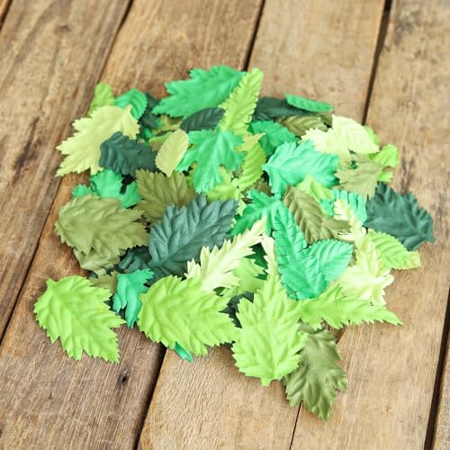 100 pcs Mulberry Paper Leaves DIY Craft Scrapbooking Wedding DIY Craft Supplies Card (Mixed Leaves Green Tone) - color: Mixed Leaves Green Tone