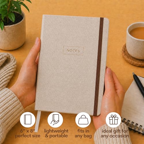 WORLD TRAVELER Eccolo Medium Lined Journal Notebook, A5 Writing Journal, 256 Ruled Ivory Pages, Ribbon Bookmark - color: 6X8 Tan