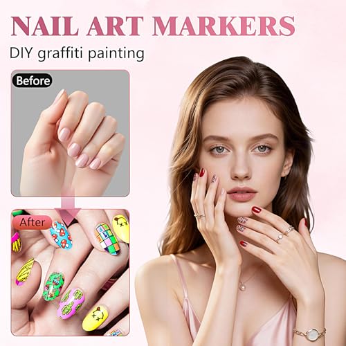 12 Colors Nail Art Pens, 0.5mm Fine Tip 3D Acrylic Polish Pen Set, Waterproof Quick-Drying Dotting Graffiti Drawing Liner Brush, DIY Nail Art Design Manicure Tools for Beginners Women Home Salon Use