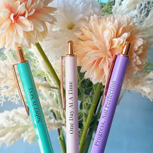 MESMOS Meaningful Sobriety Gifts for Women, 3pk Fancy Pen Set with German-Made Ink, Inspirational Pens, Proud of You Sober Gifts, Sober Affirmation Quote - style: Sobriety