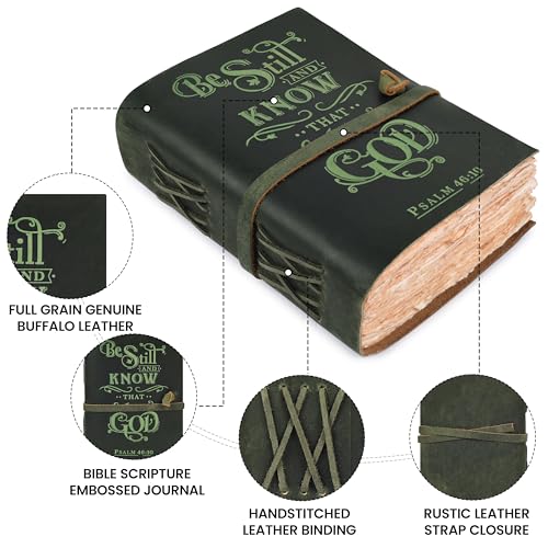 LEATHER VILLAGE Devotional Journal Be Still Verse, Forest Green 13x8. - color: Green, size: 13 inches X 8 inches