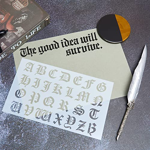 8Pcs Calligraphy Letter Stencils Gothic Font Alphabet Number for DIY Crafts | 8 pcs, Plastic Reusable Templates, ,10 x 6 inch,Scrapbook Card Making, Drawing Painting Projects, Classic Script Style
