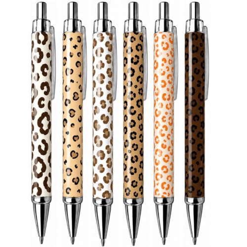 6PC Cheetah Print Retractable Pens Bulk Gift Set Cute Girly Leopard Jaguar Animal Prints Teachers Writing Pen Office Desk Accessories Journal Planner School Supplies Party Favor Gifts for Women Adults - style: Cheetah