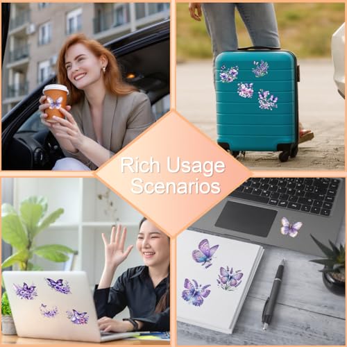 105 PCS Purple Butterfly Flower UV DTF Stickers | Durable no-heat cold Rub on stickers for keychains and party decorations.for DIY crafts and drinkware decoration - style: Purple Butterfly Flower