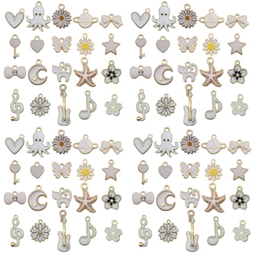Youdiyla 40pcs Enamel Charms Alloy Metal Charms for Jewelry Making Necklace Bracelet Earring DIY Accessories - color: White