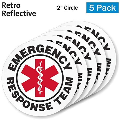 SmartSign Emergency Response Team Pack of 5 Hard Hat Labels | Retro-Reflective, 2" Circle - color: Emergency Response Team