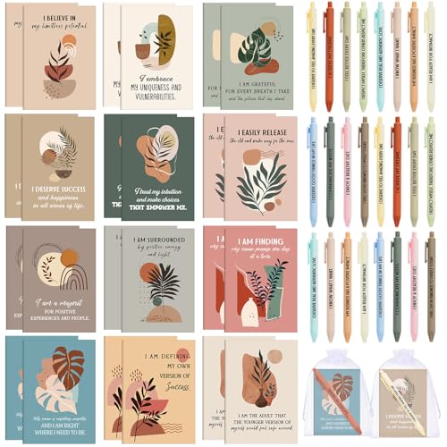 Mooliwe 48 Pcs Affirmation Notebooks Pens Bulk Gifts, Gratitude,Plant | Small Bags Included, Motivational Notepads for Women, Daily Affirmations Journal, Stress Relief Self-care, Employee Rewards - style: Plant