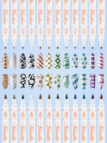 12 Color Double-Ended Nail Art Pens Set, EBANKU 3D Nail Polish Pens Quick Drying Acrylic Paint Nail Art Markers Drawing Painting Liner Nail DIY for Christmas Party - color: Double Tips（A)