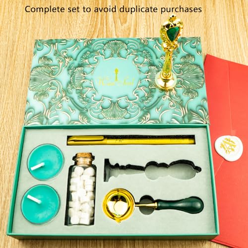 Letter Wax Seal Stamp, Ioggtser Alphabet V Wax Seal Stamp Set Including 1Pcs Copper Head with Iron Handle, 60 Pcs Wax Seal Beads, 1Pcs Wooden Melting Spoon, 2Pcs Candles, 1Pcs Wax Seal Pen - style: Letter V set