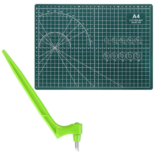 HARFINGTON Craft Cutting Tools 30 Degree Blades 360 Degree Rotating Blade Stainless Steel Cutter Pen Knife with Mat for DIY Crafts Stencils Scrapbooks, Green - color: Green