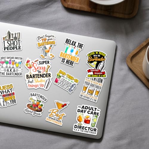(12pcs-3in) Bartender Sticker Funny Stickers Cocktail Bar Humor Gifts - color: Bartender