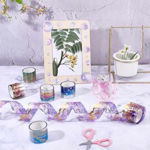 7Rolls Watercolor Smudge PET Tape Star Sky Golden Line Journal Stickers Decorative Collage Paper Adhesive Tape for Journal Supplies Scrapbook Notebook Planner Card Making