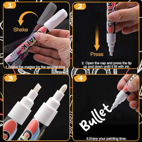 White Window Chalk Markers Pen, 5 Pack White Window Chalk Markers for Cars Glass Washable - Ideal for Use at Home, School, Office, Erasable, Dust-Free, Non-Toxic, 5 Nib Sizes (1, 3, 6, 10, 15mm) - size: 5 pcs White Multi-Size