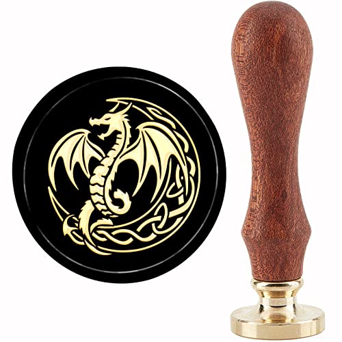 CRASPIRE Dragon Wax Seal Stamp Moon Vintage Sealing Wax Stamps Celtic Knot 30mm Retro Wood Stamp Removable Brass Head for Wedding Invitations Envelopes Halloween Christmas Thanksgiving Gift Packing - style: Dragon Moon Celtic Knot