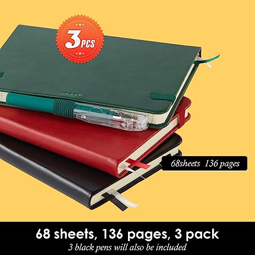 NIRMIRO Small Notebook Journals, 3 Pack Mini Pocket Note pads for Men & Women Writing, A6 Small Leather Notepad 3.7" x 5.7" with Pen, Black, Red, Green - color: Black_green_red, size: A6
