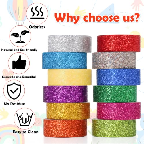 TIESOME 12 Rolls Glitter Washi Tape Set,15mm Macaron Colored Masking Tape, - style: Style3