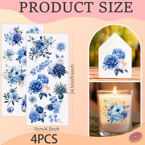 4 PCS Blue Floral Cuttable UV DTF Stickers - style: blue floral
