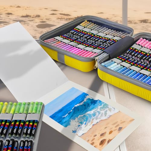 Guangna 360 acrylic paint markers for stones, fabric, wood, and more | 360 colors, Suitcase Packaging, Brush tip, Free to paint thick or thin, Strong coverage,Non-toxic and tasteless - color: 360 Colors