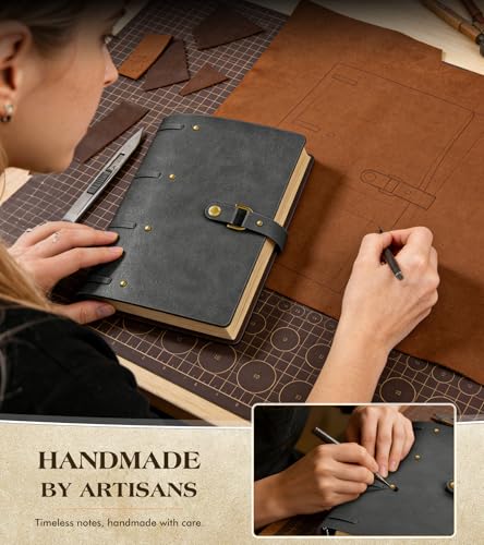 Leather Journal Notebook, A6 Size 5.3 x 7 inches 260 Lined Pages-Dusty Blue - color: Dusty Blue, size: 5.3*7inch