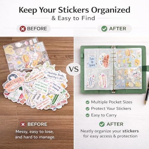 Sticker Binder Organizer with Storage Sleeves,Reusable Stickers Collecting Book Album Holder, A5 Blank Sticker Container Organizer-Dark Green - color: Dark Green