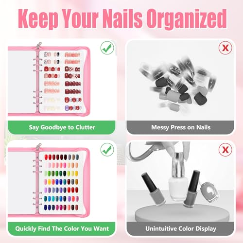 KEIFIN A5 Press On Nail Book Display Storage Organizer Binder, Pink - color: PINK