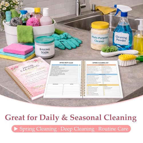 Home Cleaning Planner & Checklist Book for Women Adults – Daily, Weekly & Monthly Cleaning Schedule and Checklist, Housekeeping Organizer with Cleaning Lists, Spiral Bound Cleaning Book Planner