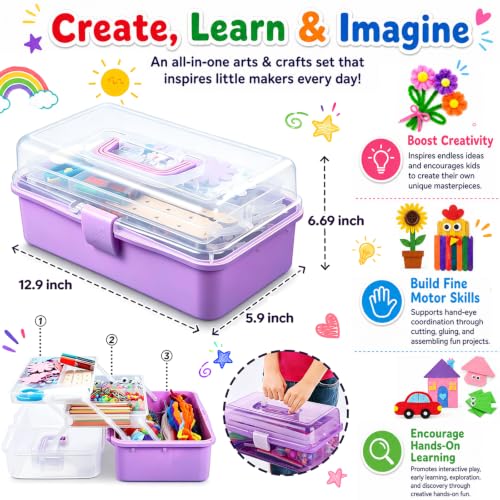 Arts and Crafts Supplies for Kids - Toddler Crafts Kits with Glue Stick | Pipe Cleaners Construction Paper Pom Poms Googly Eyes, Crafts for Kids Ages 4-8, Birathday Gifts for Boys & Girls - size: Storage Box Set (Extra Large)