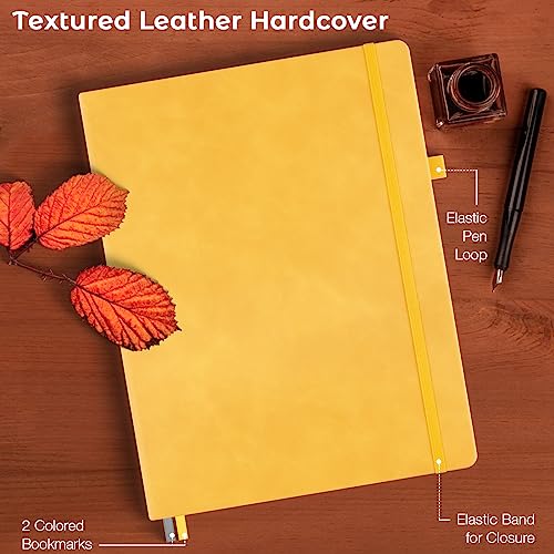 Lined Journal, 8.5" x 11" Hardcover Leather Notebook, No Bleed Thick Paper - color: Yellow, size: A4 Wide Ruled