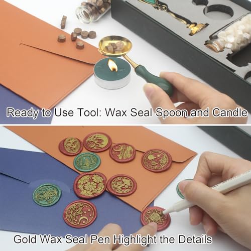 Letter Wax Seal Stamp Kit, Andotopee Wax Seal Kit Initial Alphabet K Sealing Wax Stamp Head 3pcs, Vintage Wax Stamp Seal Kit with Wax Seal Beads, Wax Seal Warmer Tools, Wax Seal Pen, Gift Box Set - style: Letter K Wax Seal Stamp Kit