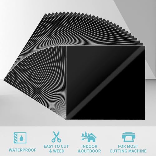 Adhesive Vinyl Sheets-Glossy Black Permanent Vinyl 30 Pack, 12” x 12” for Silhouette, Cameo Cutters, Signs, Scrapbooking, Craft Die Cutters - color: 30 Pack Glossy Black