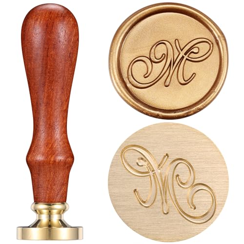 Yoption Handwritten Initial Alphabet Wax Seal Stamp, Letter M | Brass Head and Wooden Handle Sealing Stamp for Wedding Invitations, Envelopes, Christmas Cards, Gift Wrapping, Snail Mails - style: M