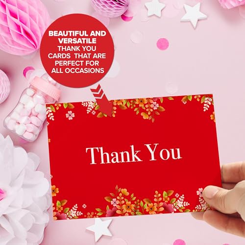 Decorably 24 Pack 6x4in Red Flowers Thank You Cards with Envelopes - style: Red Flowers