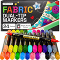 ARTISTRO 24 Dual-Tip Fabric Markers Decorating Kit, Permanent for Clothes