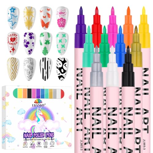 EBANKU 12 Color Nail Art Pens Set 3D 0.7MM Graffiti Acrylic Paint Nail Art Quick-Drying Nail Point Graffiti Dotting Liner Pen Sets for Home - color: 0.7MM