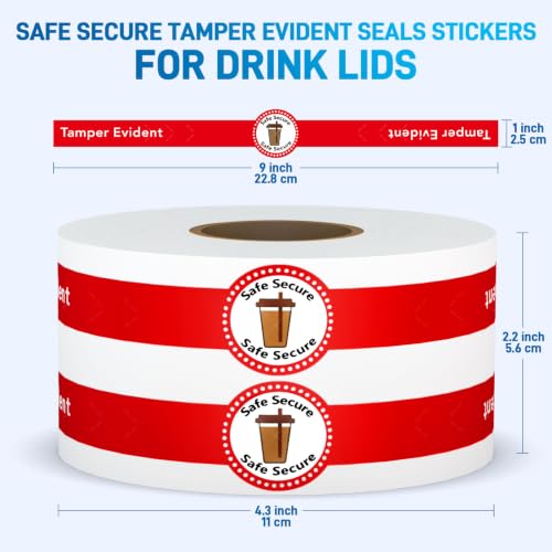 600 Pcs Safe Secure Tamper Evident Seals Stickers for Drink Lids 1"x9" | X-Cut Center Seal & V-Cut Ends, Wmiwulien To Go Drink Security Seal Labels, Red Cup Seals for Takeout Coffee Boba Tea Juice