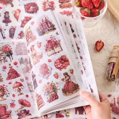 Washi Sticker Book for Scrapbook, 450+ Pre-Cut Scrapbooking Stickers, Vintage People Flowers Aesthetics Stickers for Adults and Teens, Junk Journal Supplies for Journaling Decorative DIY Arts Craft - color: The Glass of Time